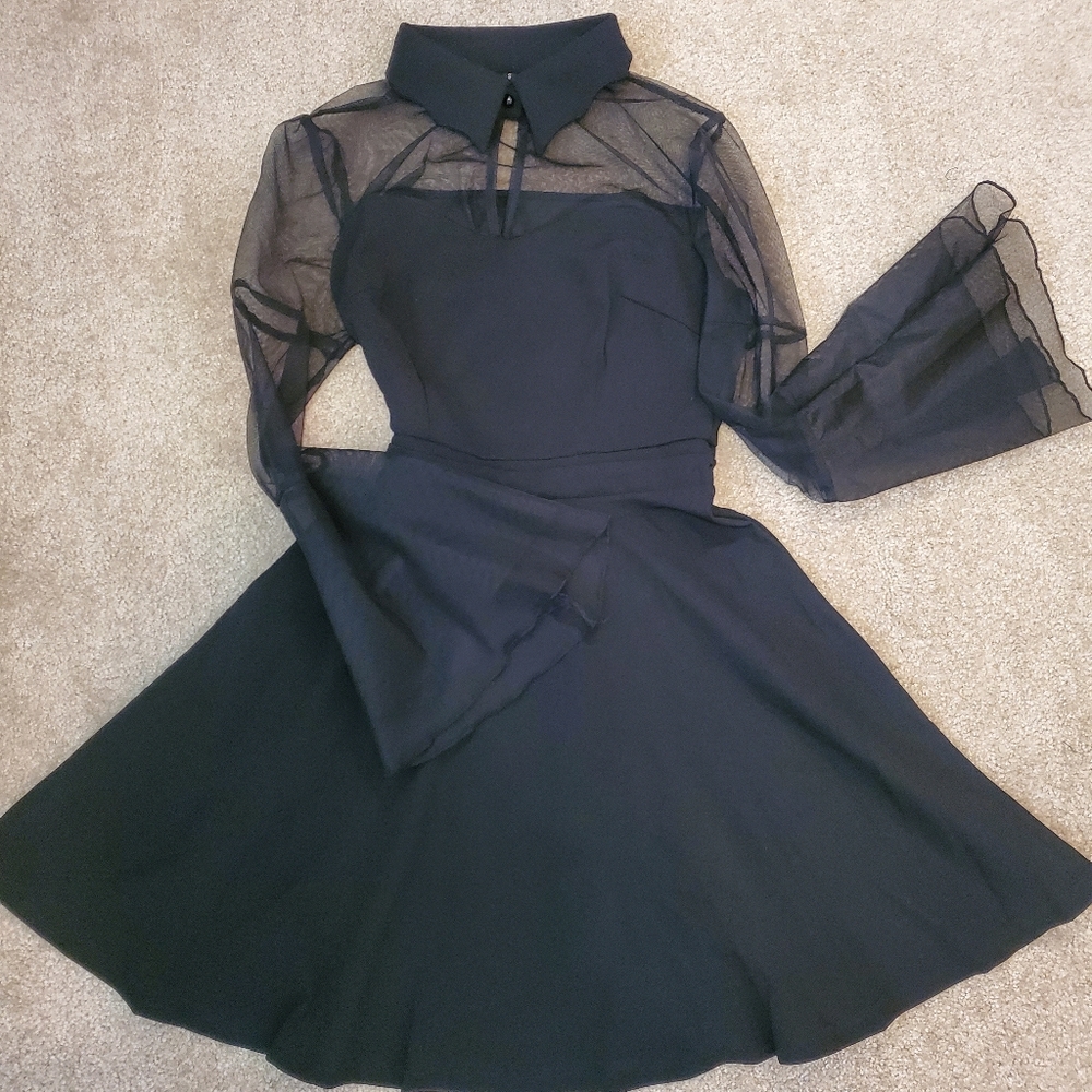 Keyhole Mesh Bell Long Sleeve Gothic Cocktail Vintage Dress - Picture 4 of 7